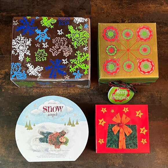 4 Empty Xmas Gift Boxes for Reuse, Storage, etc: 2 LUSH/1 Philosophy/1 Jeanmarie - Picture 1 of 4